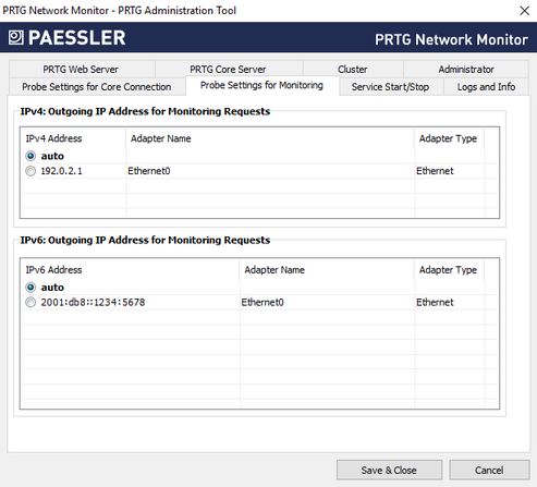 Probe Settings for Monitoring Tab